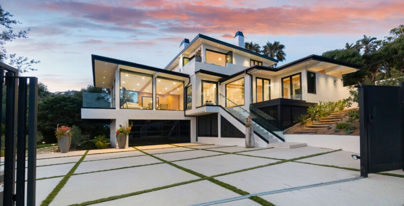 Dusk exterior at Coastal Estate Malibu luxury villa