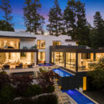 Night exterior at Crest Manor Beverly Hills luxury villa