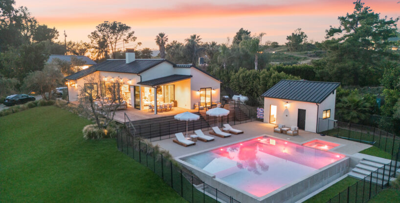 Aerial view of Tide Pavilion Malibu luxury vacation estate