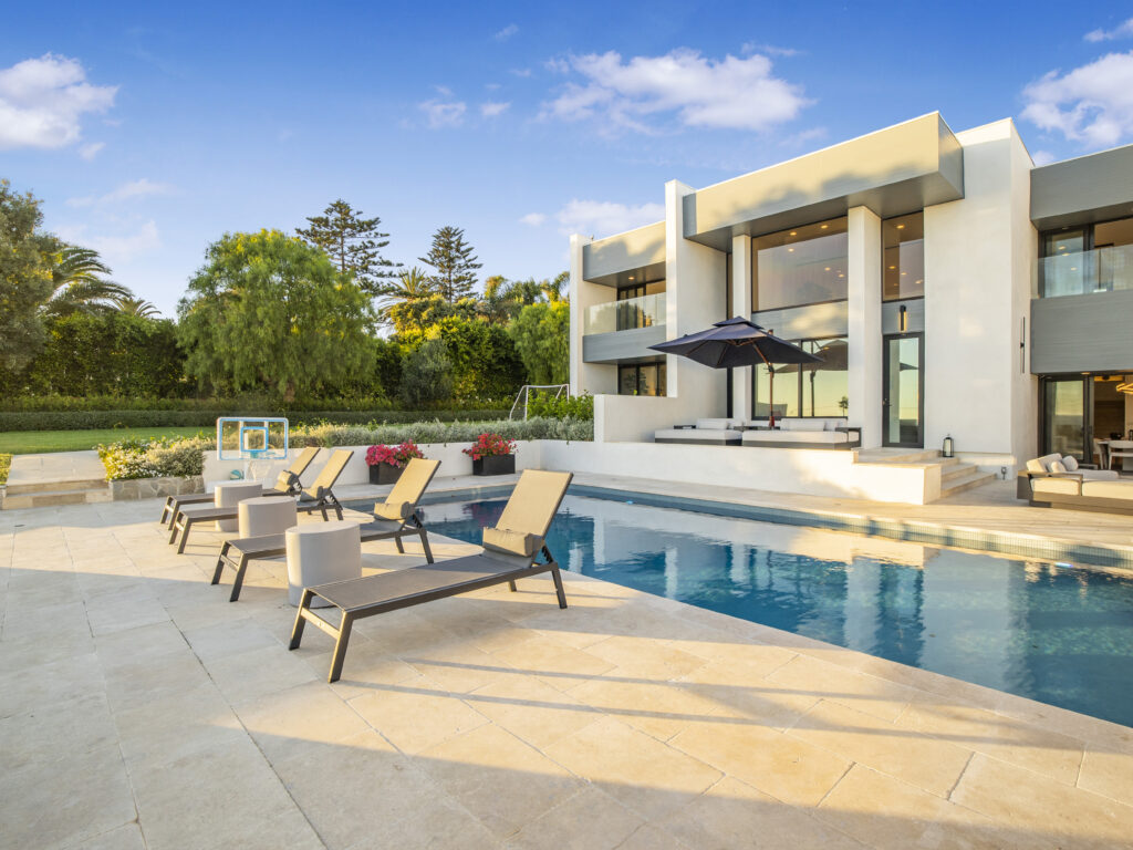 Morning exterior view of Bluff House Malibu luxury villa