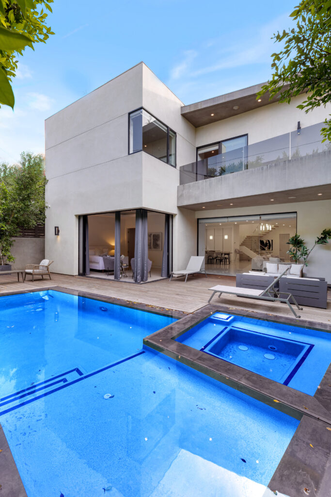 Sparkling private swimming pool and integrated spa at Detroit House.