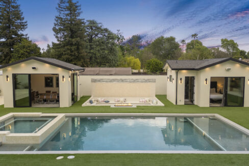 Heated private pool and outdoor living area at Oakdale Reserve Woodland Hills