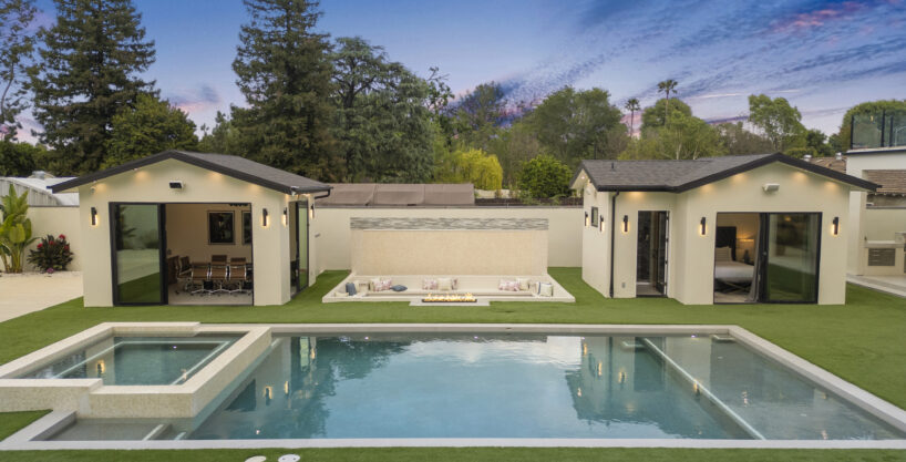 Heated private pool and outdoor living area at Oakdale Reserve Woodland Hills