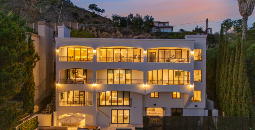 Wonderland Cityview Hollywood Hills luxury villa exterior illuminated at night