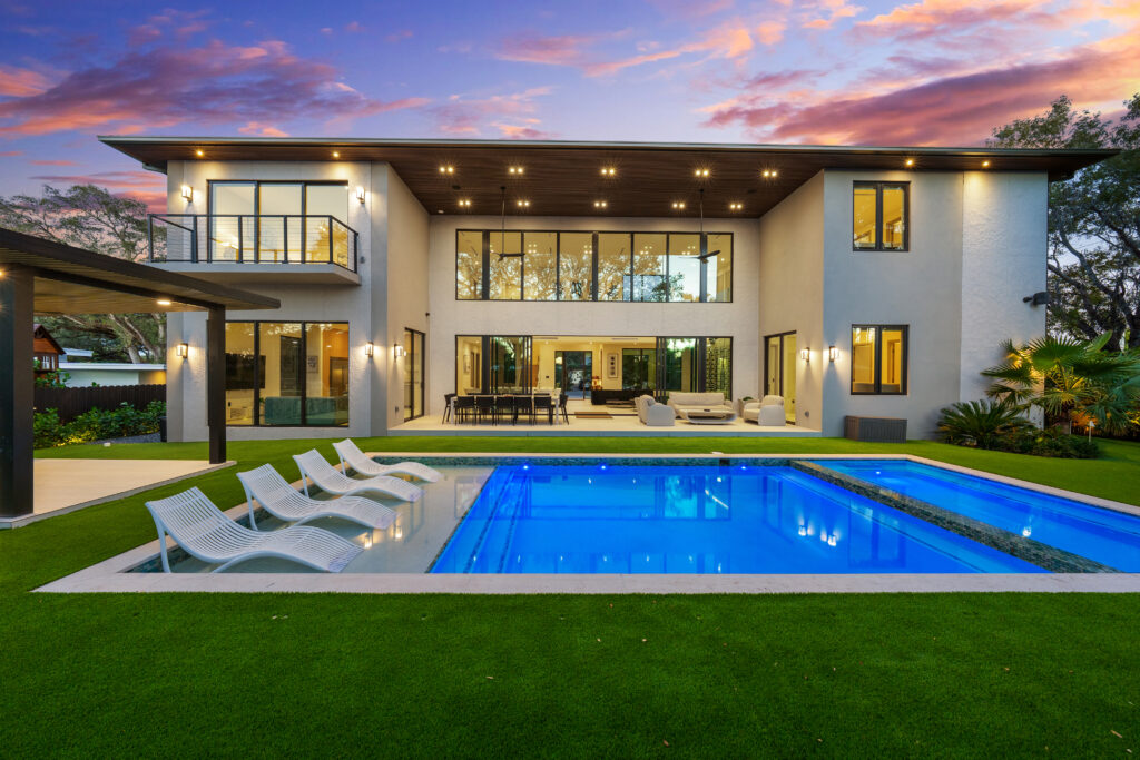 Villa Jasper modern exterior illuminated at night luxury residence