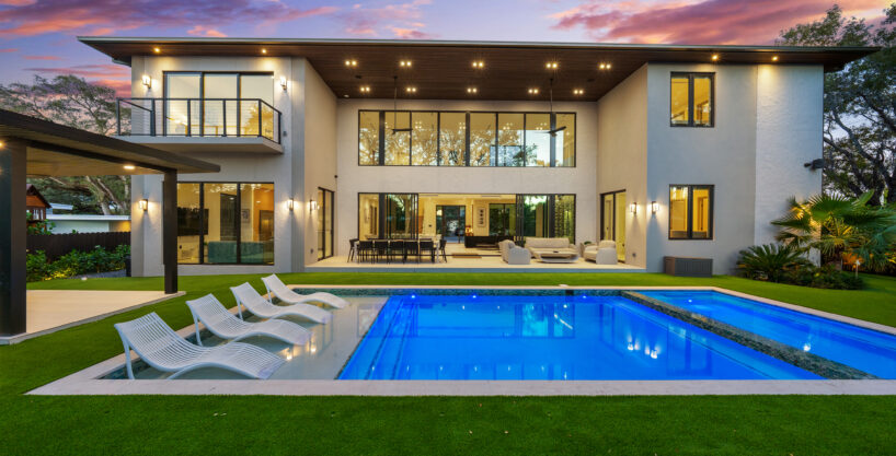 Villa Jasper modern exterior illuminated at night luxury residence