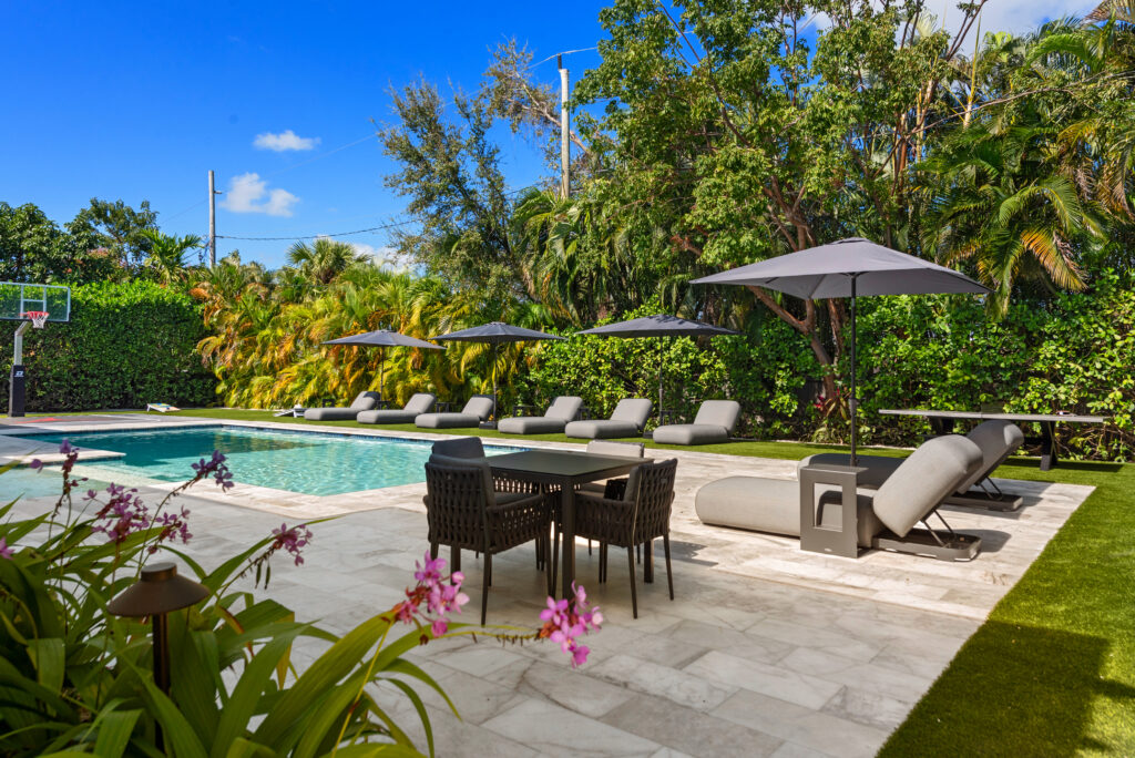 Villa Maya pool with lush garden luxury outdoor space