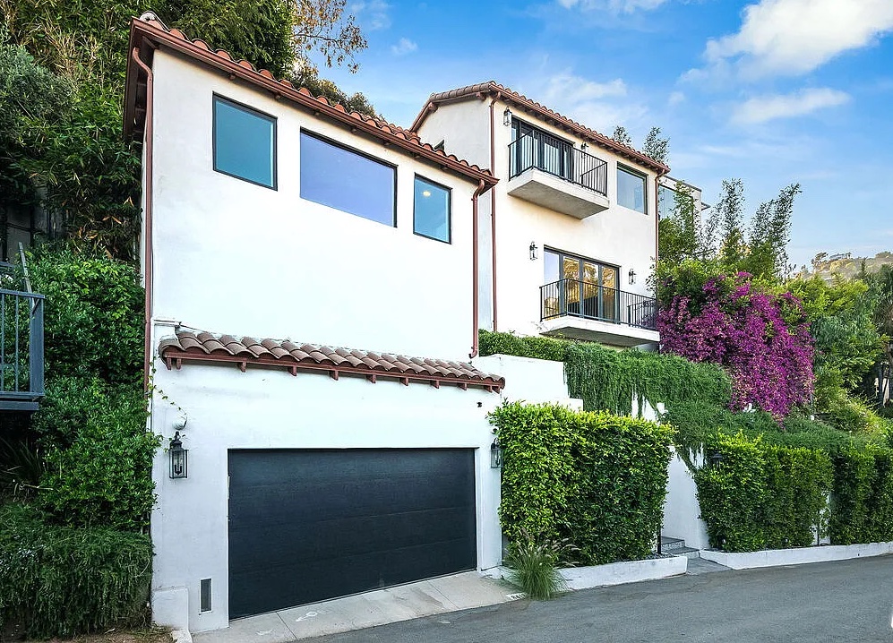 Villa exterior with garage and greenery, West Hollywood