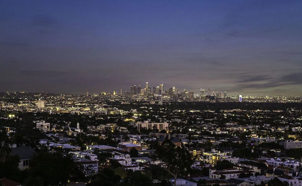Daytime Los Angeles city view from Spanish Casa villa