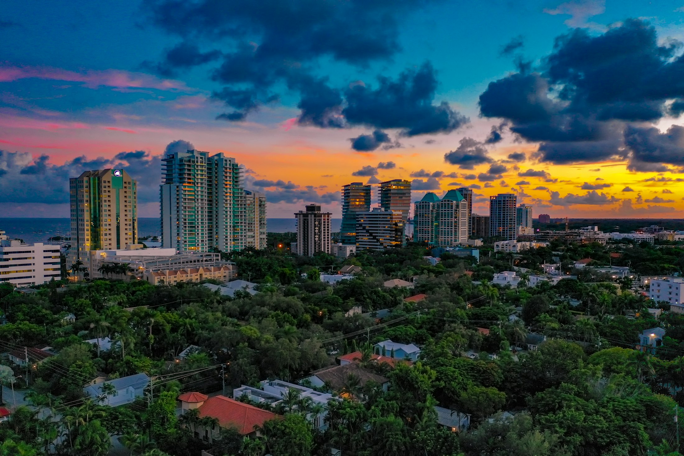 Coconut Grove waterfront with the Miami skyline beyond