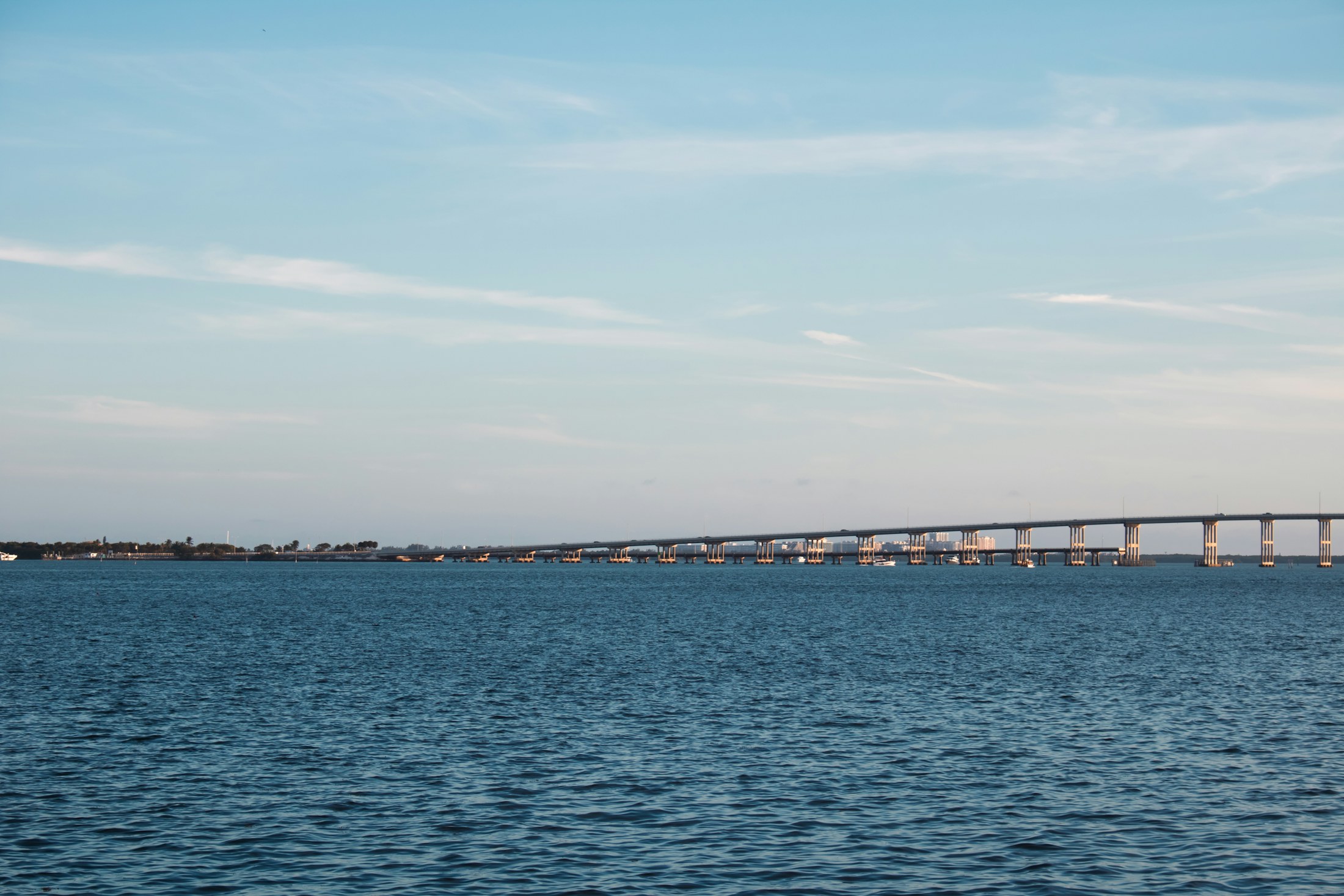 The Rickenbacker Causeway crossing Biscayne Bay between the Miami mainland and Key Biscayne
